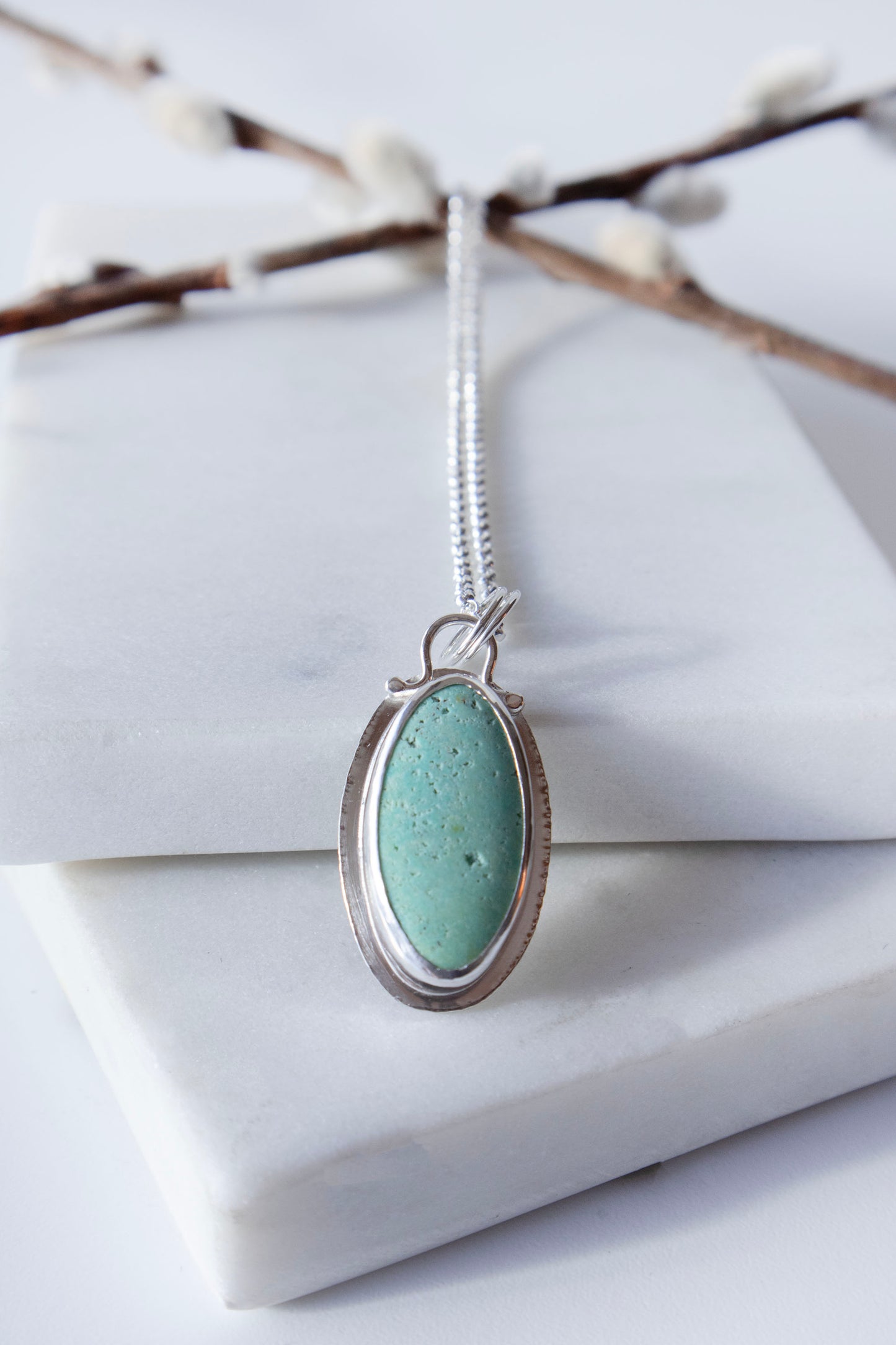 Oval Turquoise Necklace in Sterling Silver