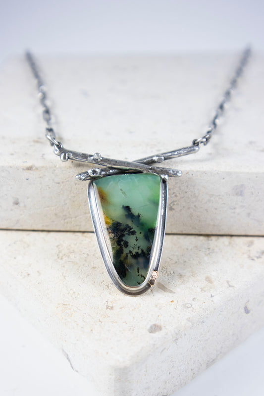 Forest Necklace with Peruvian Opal, Silver, and 14K Gold