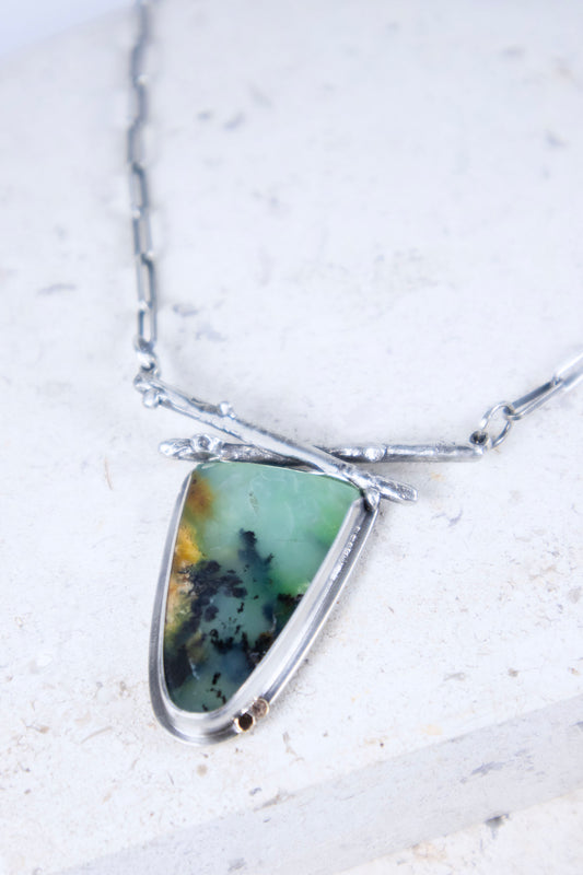 Forest Necklace with Peruvian Opal, Silver, and 14K Gold