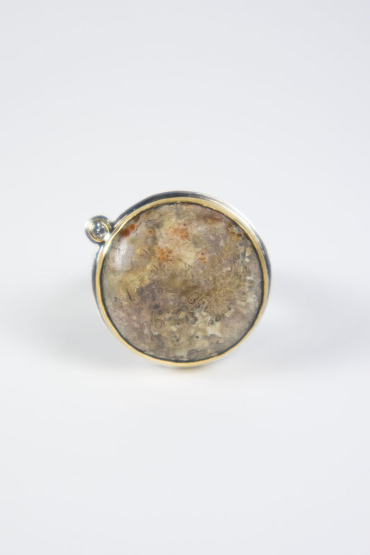 Lichen Ring with 14K Gold and Diamond
