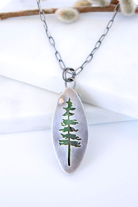 Forest Necklace with Chrysoprase, Silver, and 14K Gold