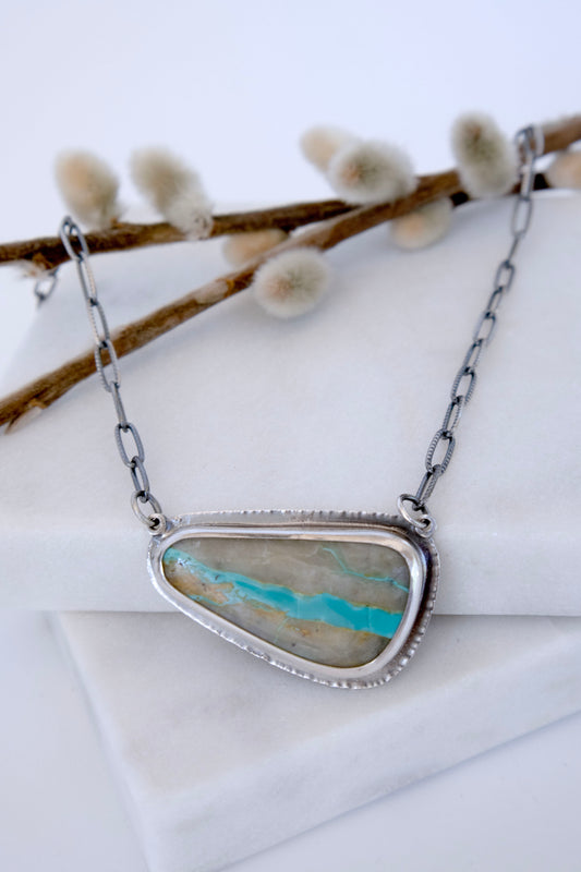 River Necklace in Royston Ribbon Turquoise and Oxidized Sterling Silver