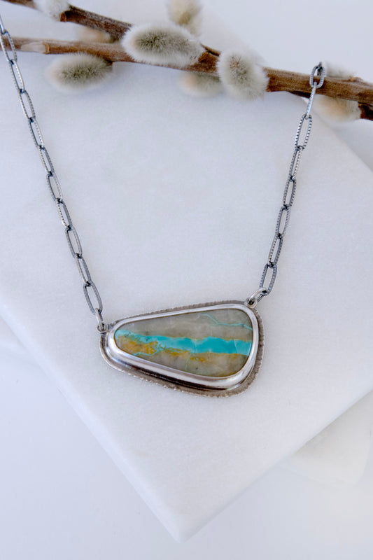 River Necklace in Royston Ribbon Turquoise and Oxidized Sterling Silver