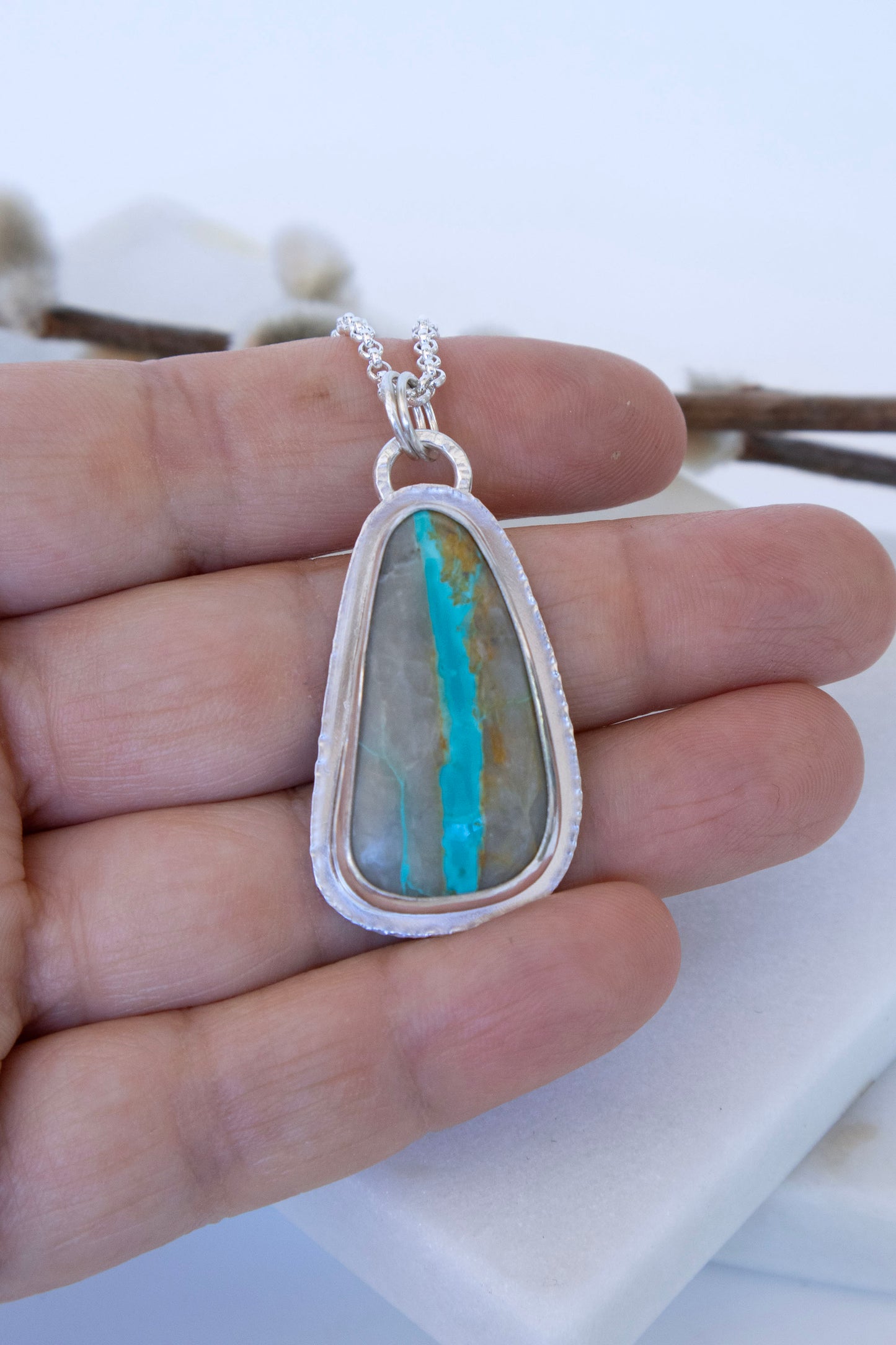 River Necklace in Royston Ribbon Turquoise and Sterling Silver