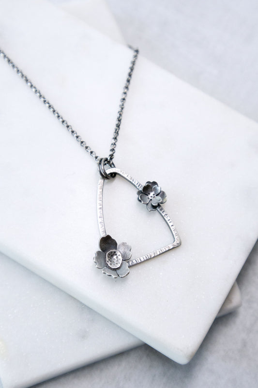 Spirit Necklace with Flowers in Oxidized Silver