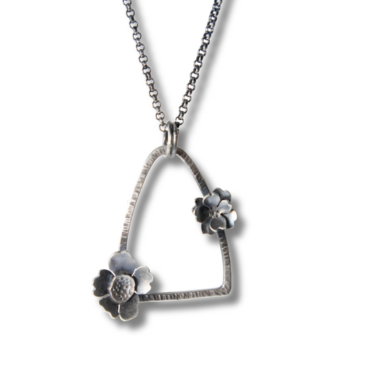 Spirit Necklace with Flowers in Oxidized Silver