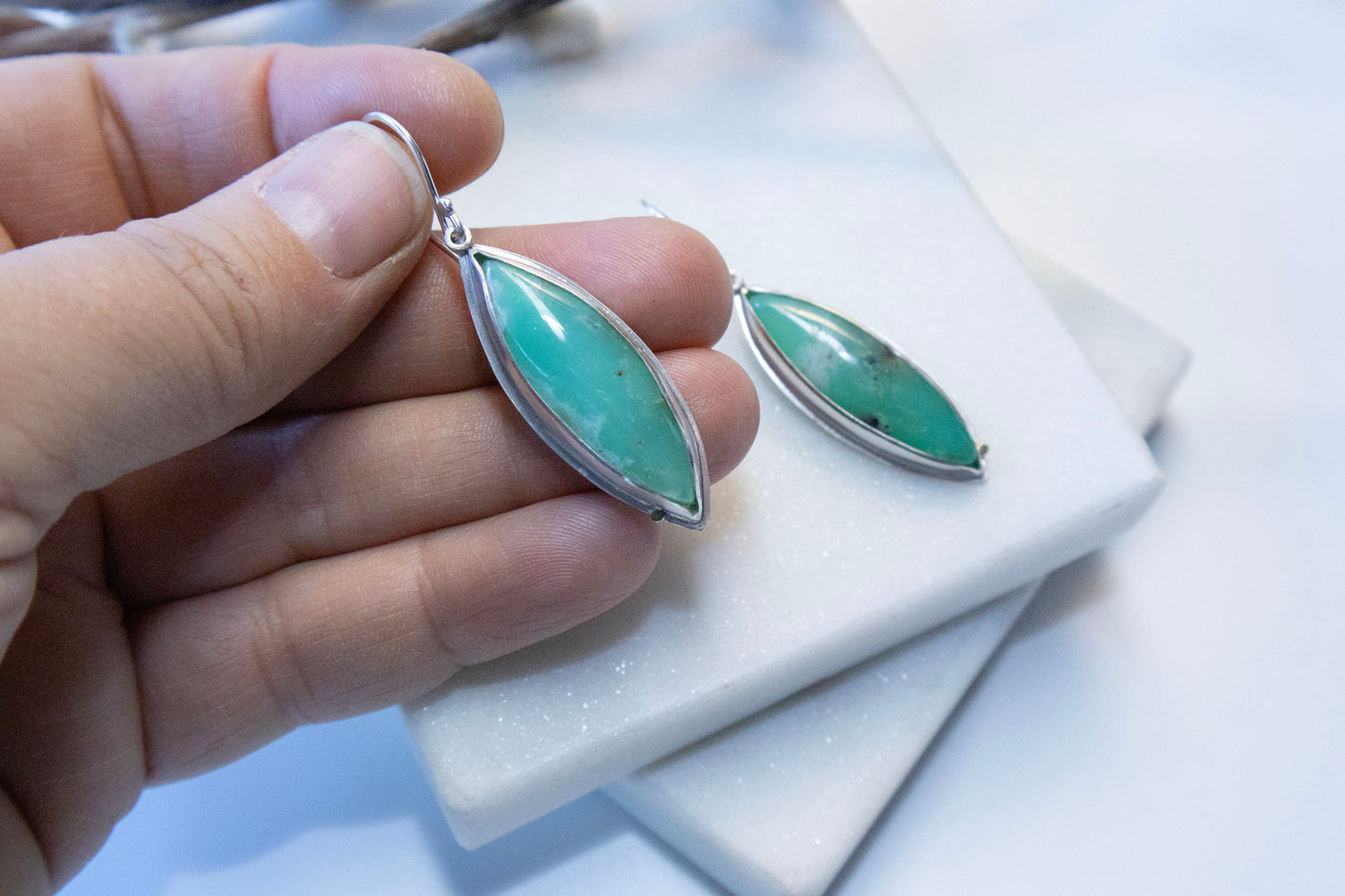 Chrysoprase Leaf Earrings
