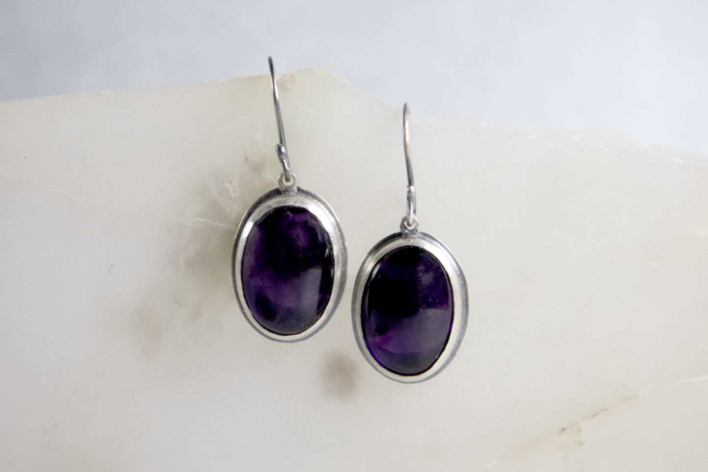 Midnight Moon Earrings in Amethyst and Oxidized Silver with Hidden Moons