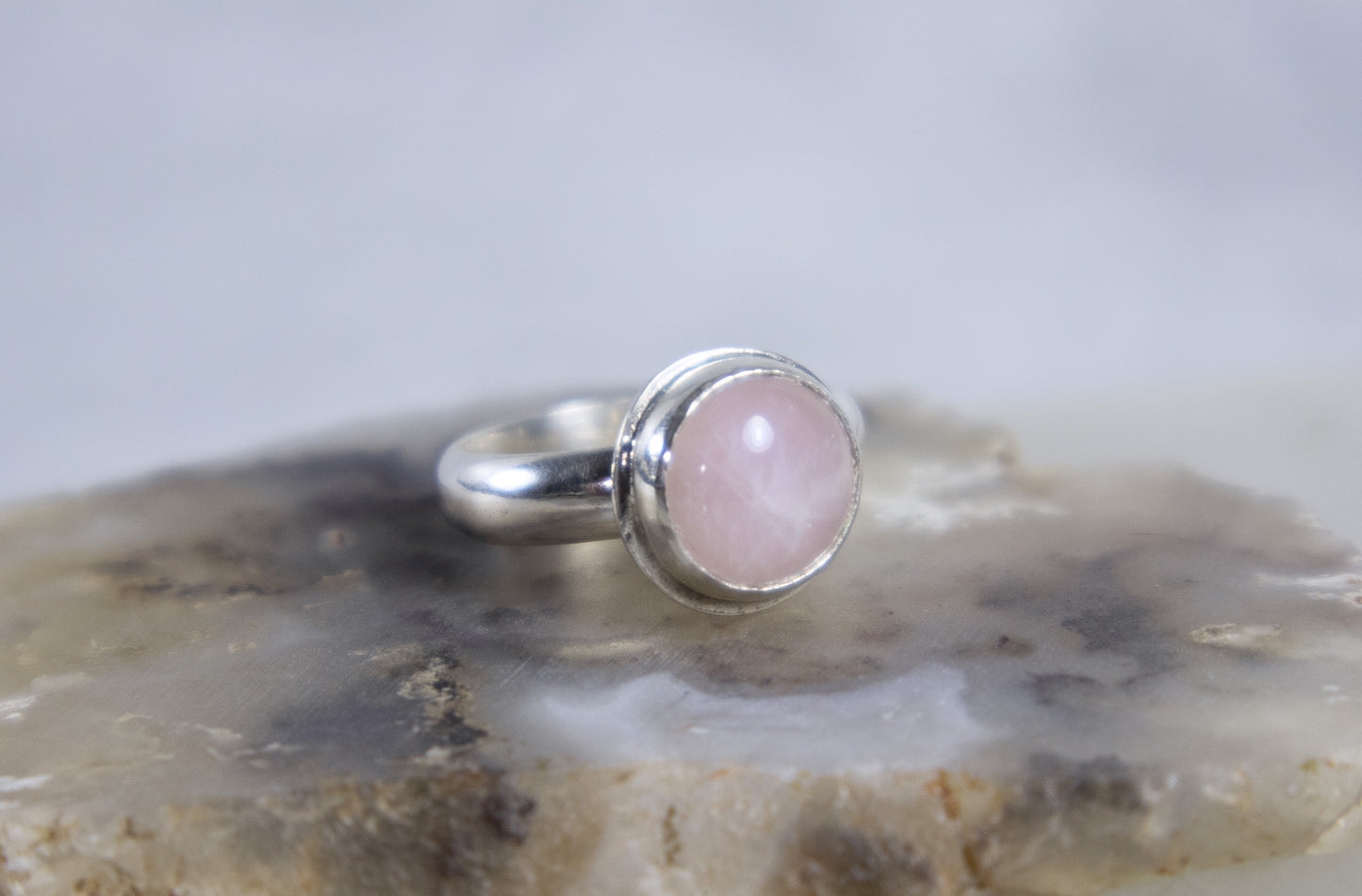 Rose Quartz Ring in Sterling Silver Size US 6.5