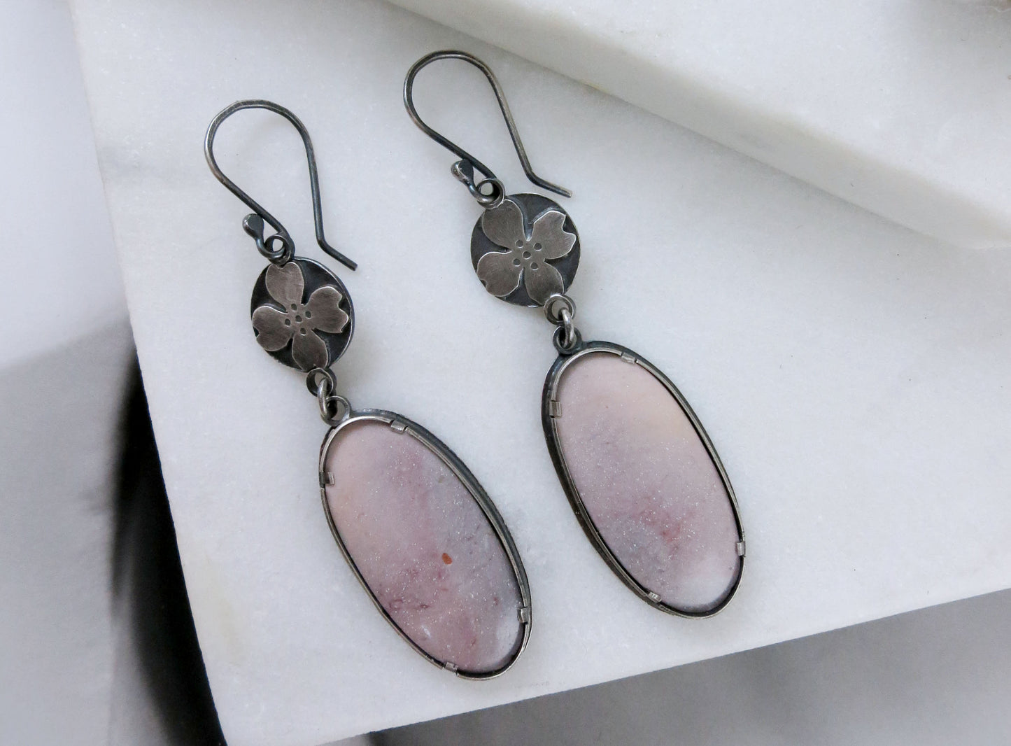 Dogwood Earrings with Purple Jasper and Oxidized Silver