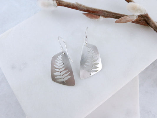 Fern Silhouette Earrings in Sterling Silver