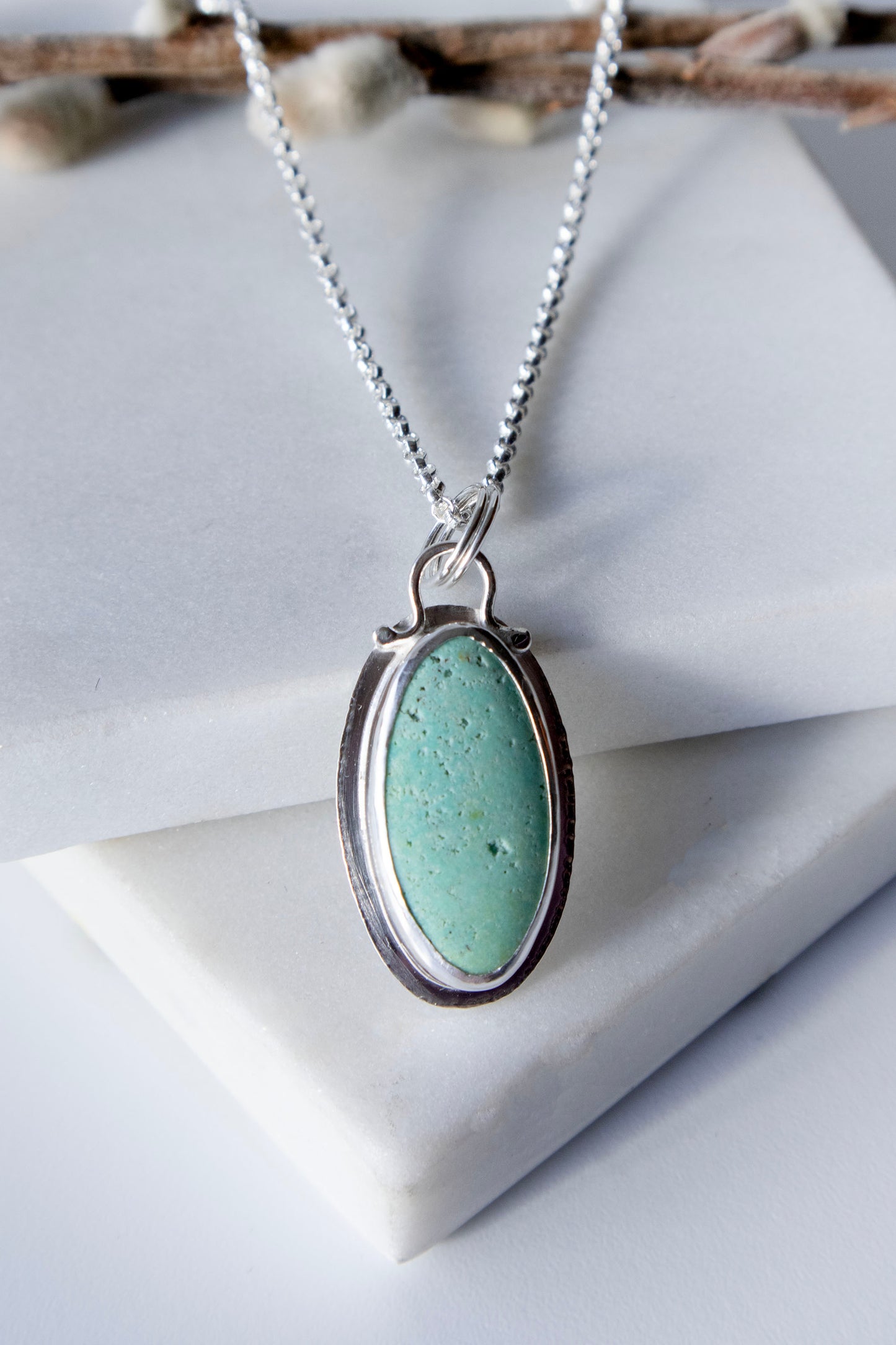 Oval Turquoise Necklace in Sterling Silver