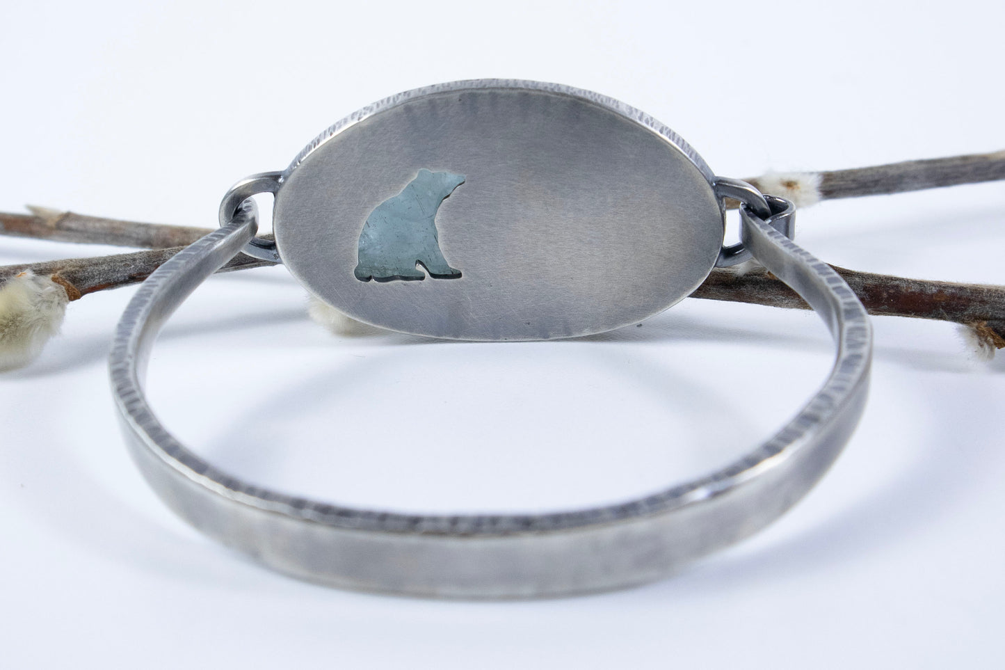 Bear Reflection Hinged Bracelet with Aquamarine