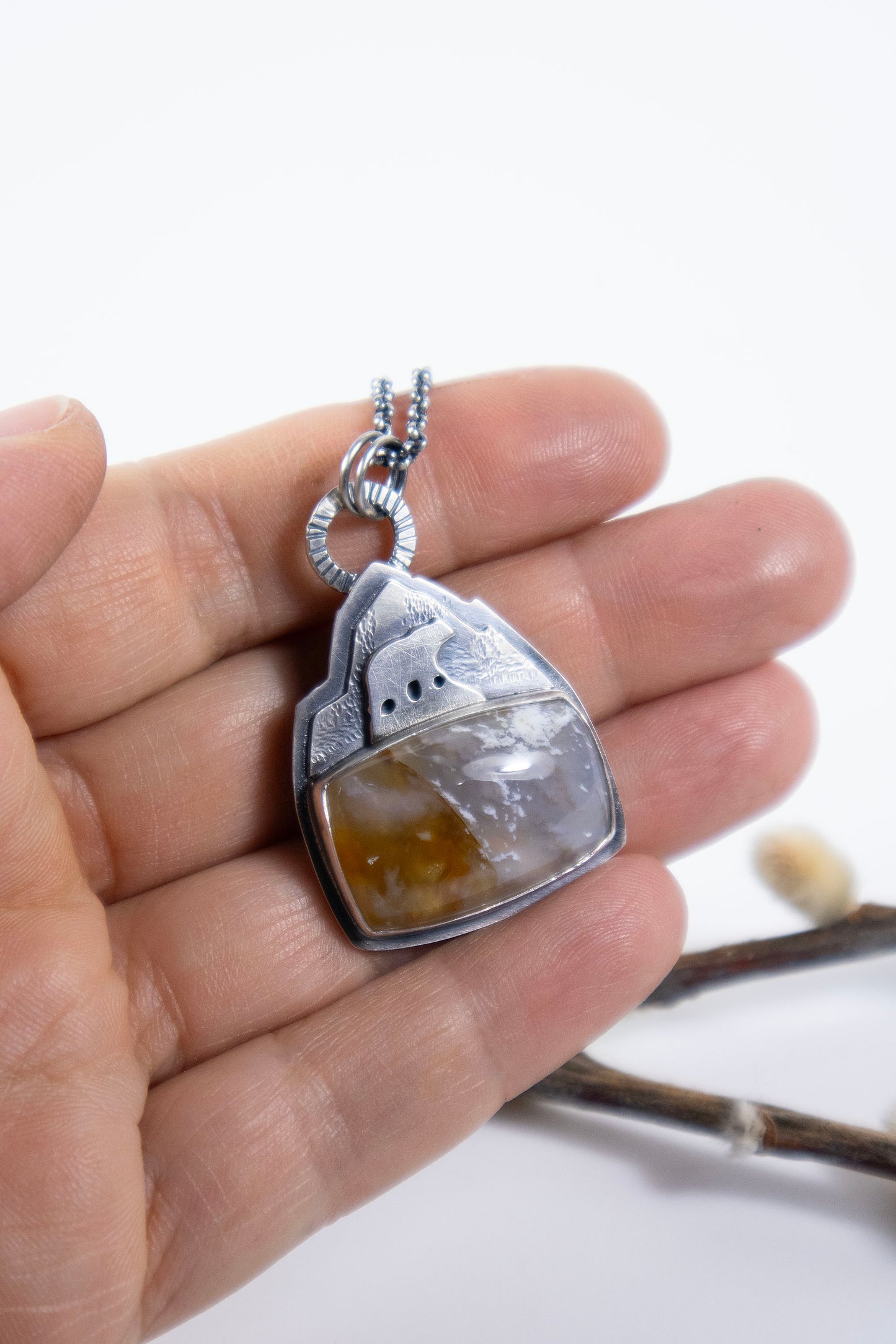 Climbing Mountains Necklace with Plume Agate