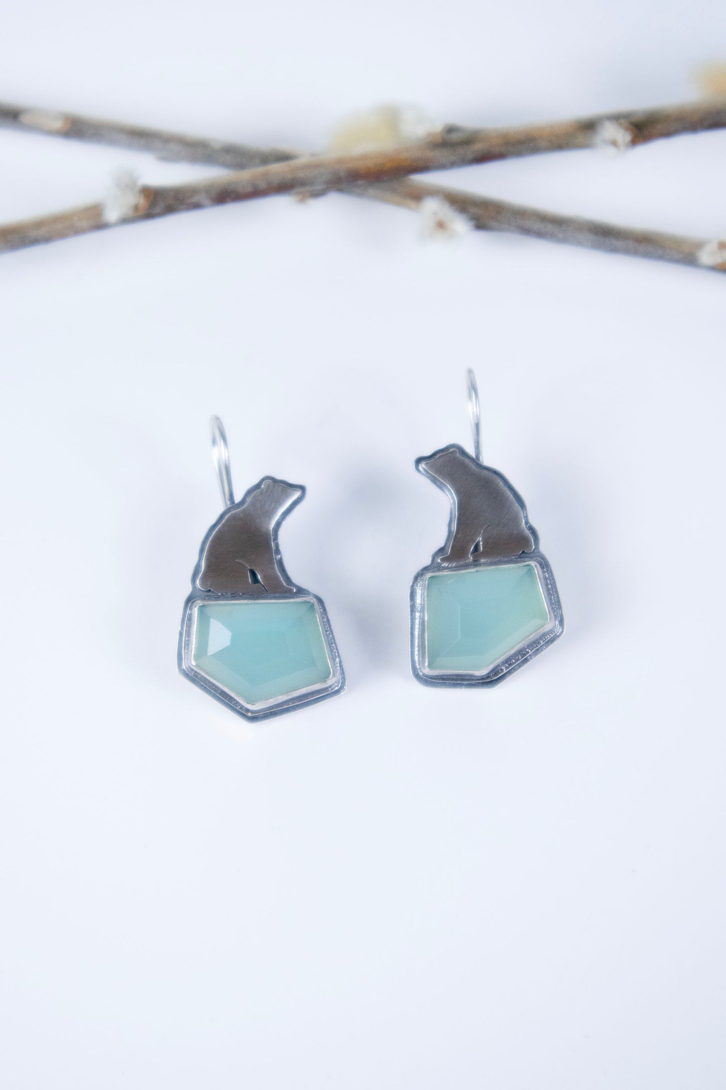 Polar Bear Earrings with Chalcedony