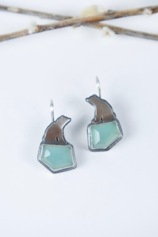 Polar Bear Earrings with Chalcedony
