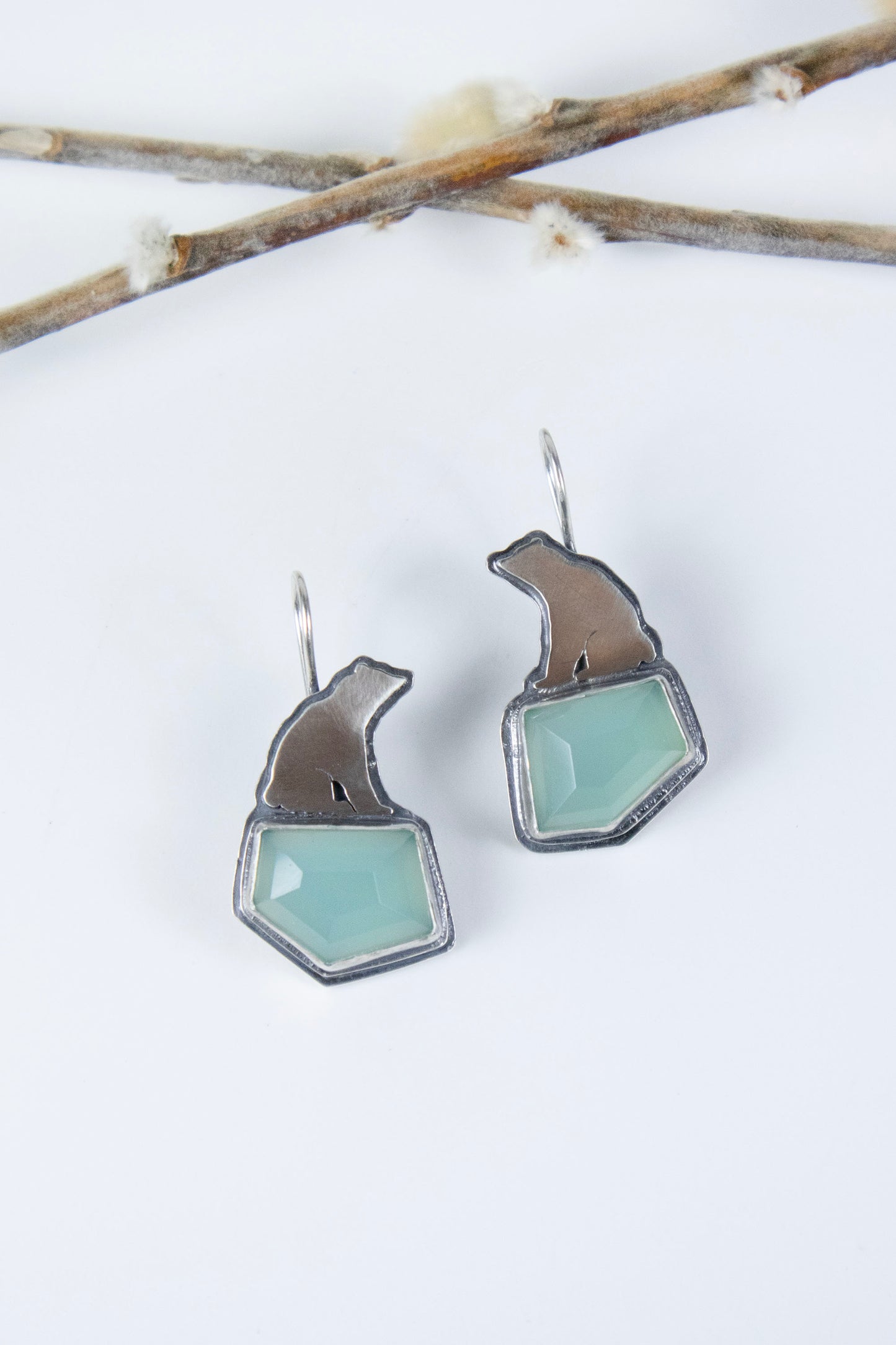Polar Bear Earrings with Chalcedony
