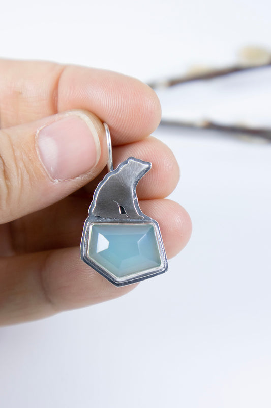 Polar Bear Earrings with Chalcedony