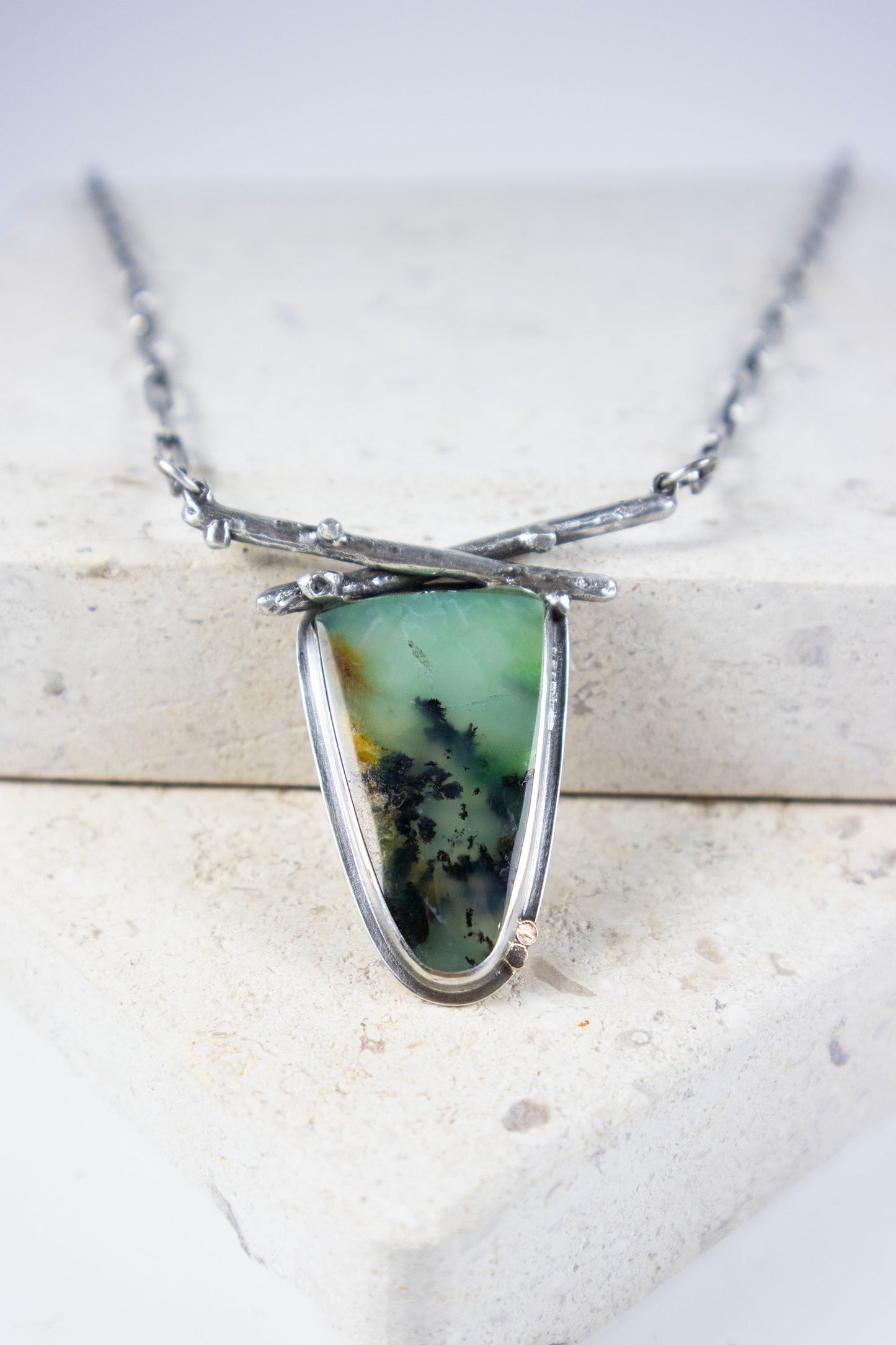 Forest Necklace with Peruvian Opal, Silver, and 14K Gold