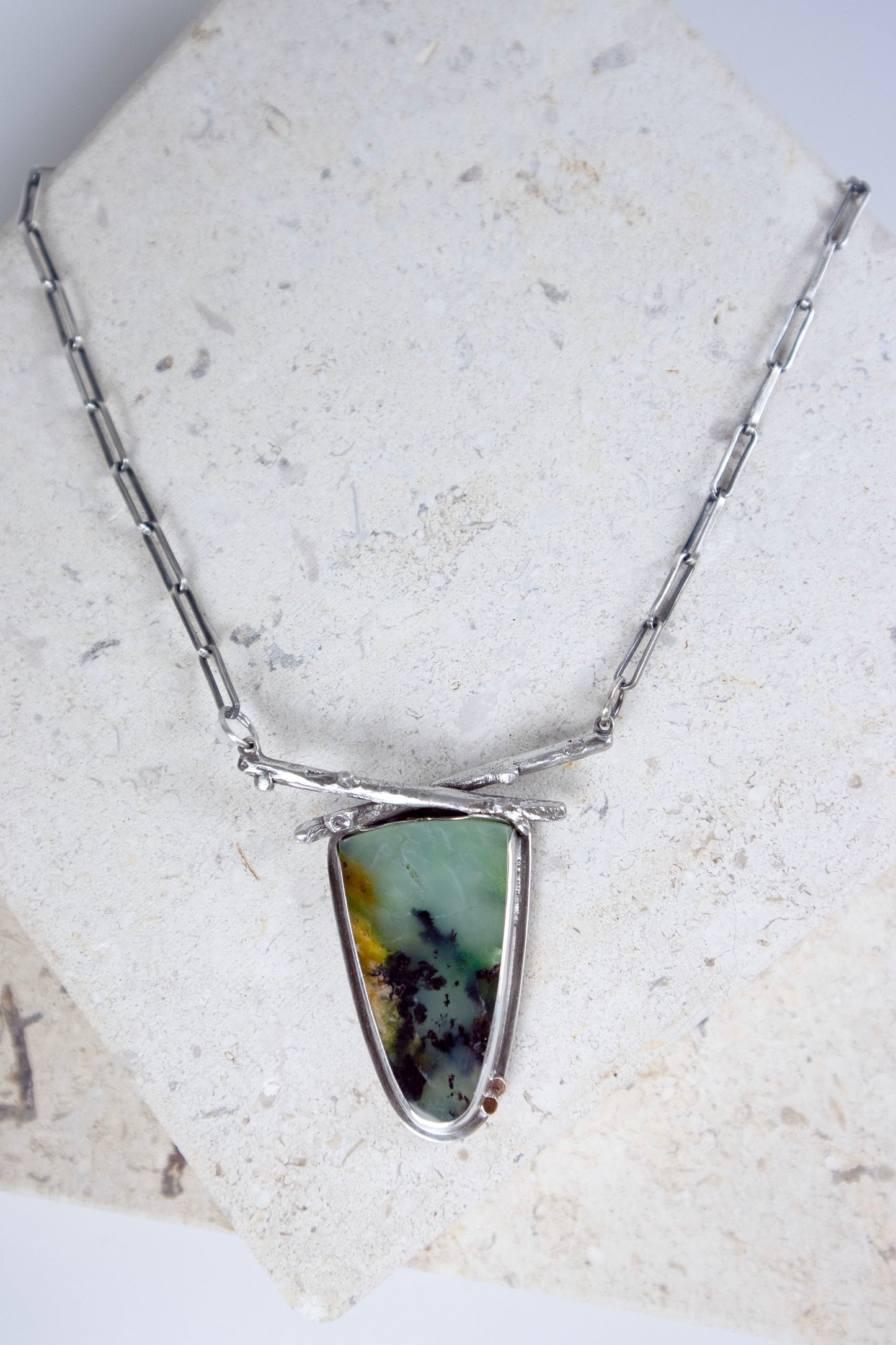 Forest Necklace with Peruvian Opal, Silver, and 14K Gold
