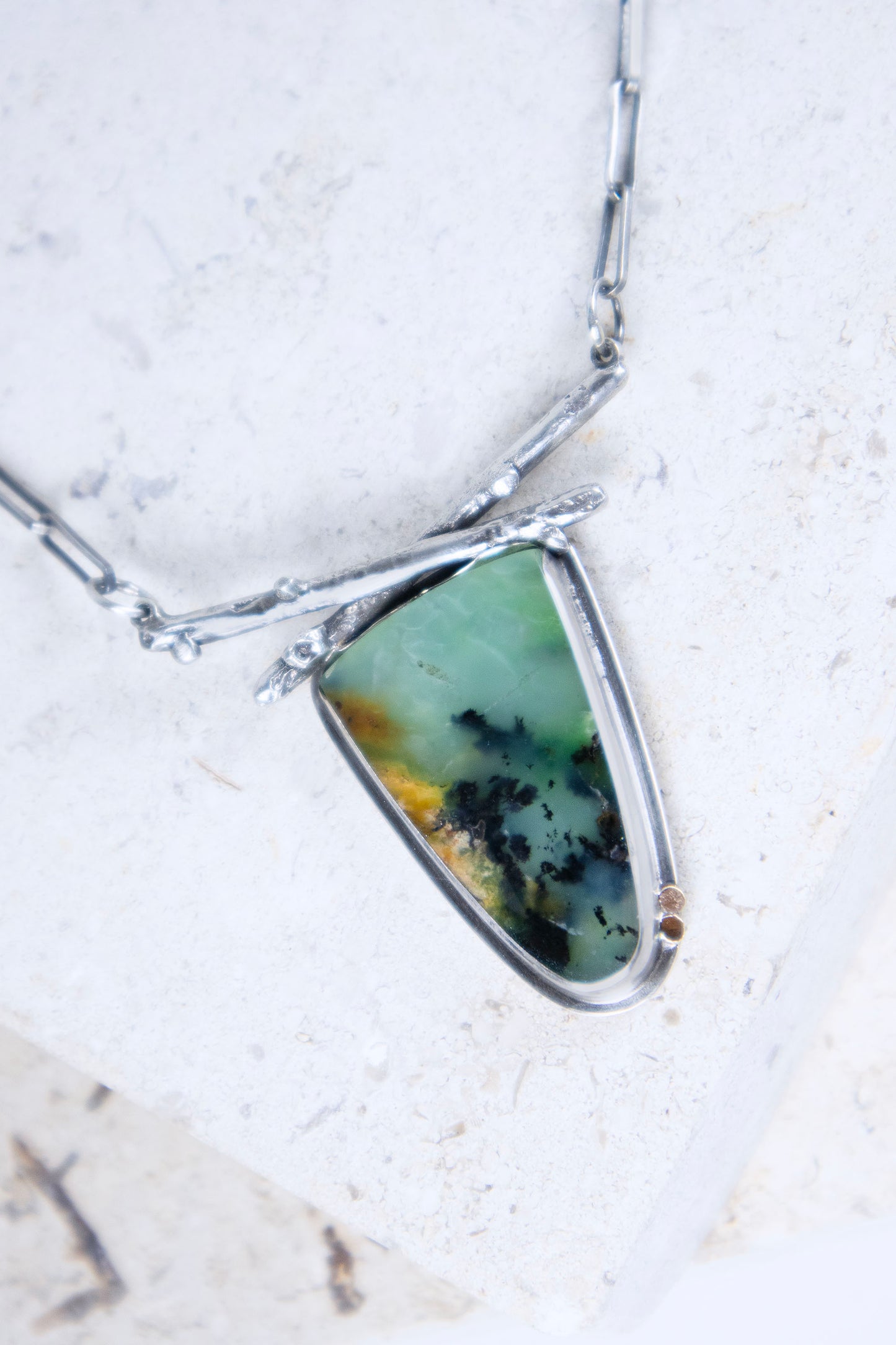 Forest Necklace with Peruvian Opal, Silver, and 14K Gold