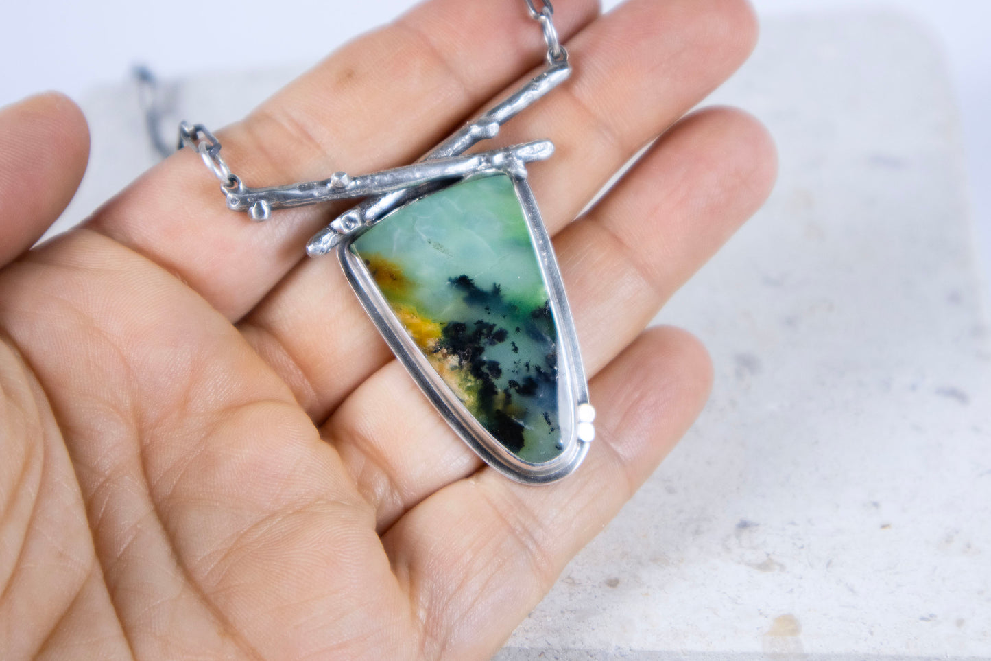 Forest Necklace with Peruvian Opal, Silver, and 14K Gold