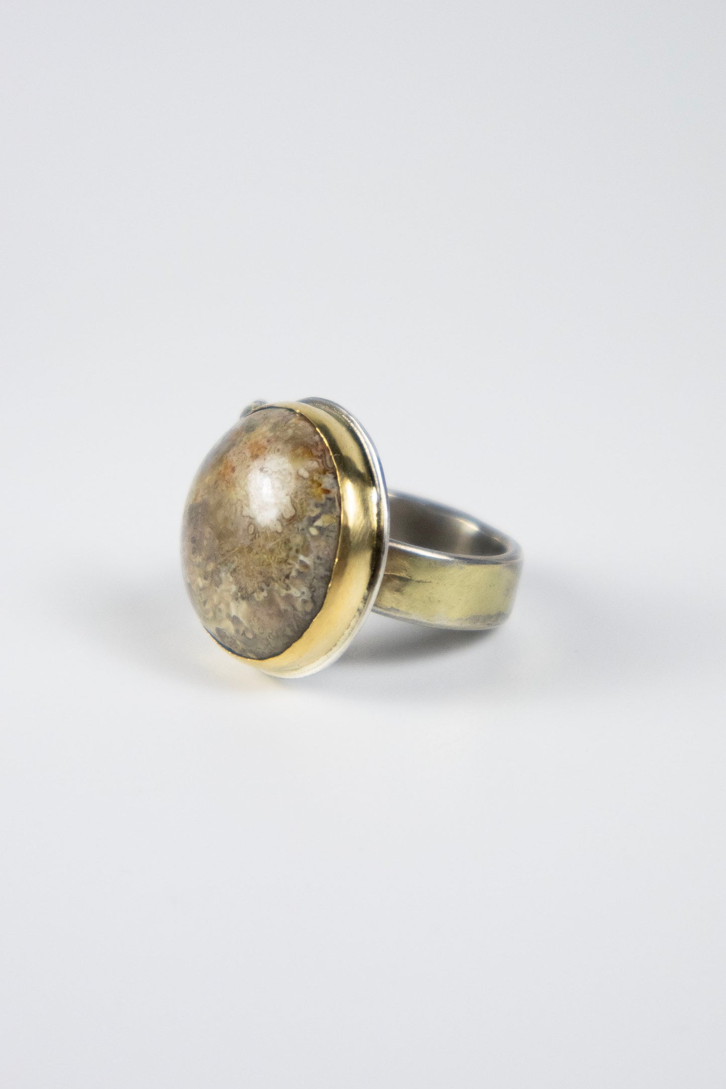 Lichen Ring with 14K Gold and Diamond