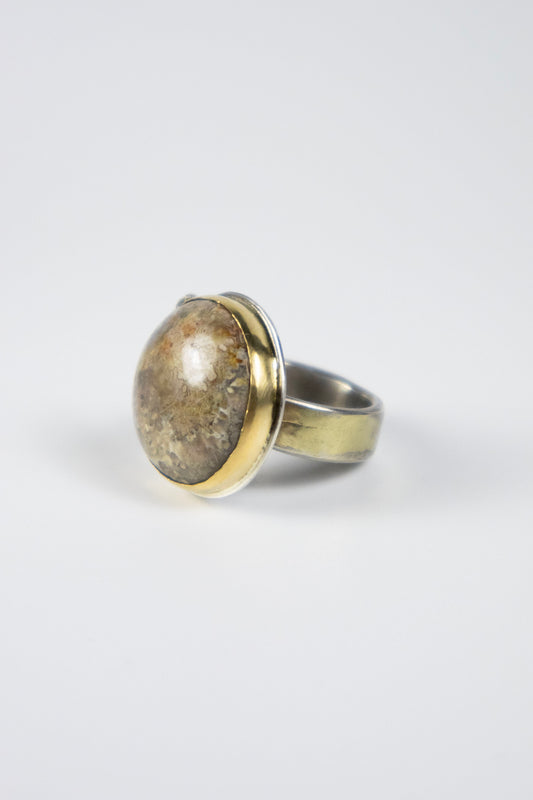 Lichen Ring with 14K Gold and Diamond