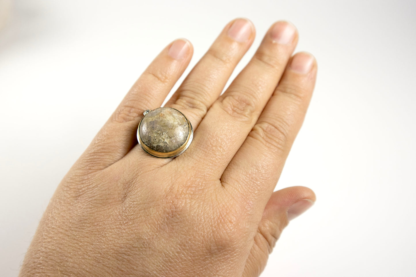 Lichen Ring with 14K Gold and Diamond