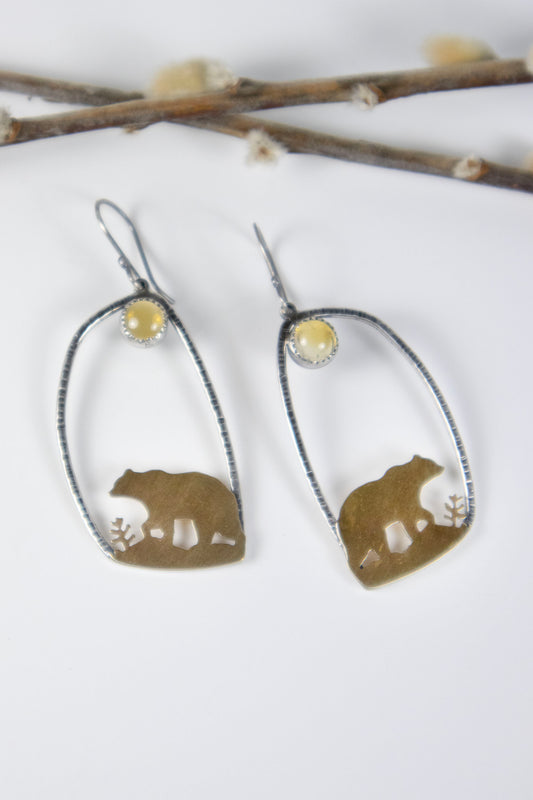Golden Bear Earrings with Citrine - Large