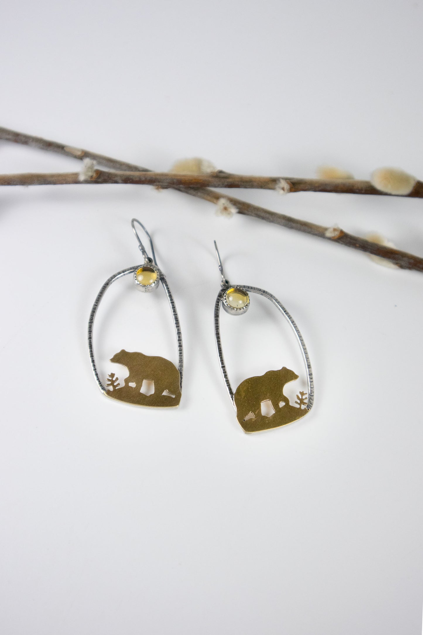Golden Bear Earrings with Citrine - Large