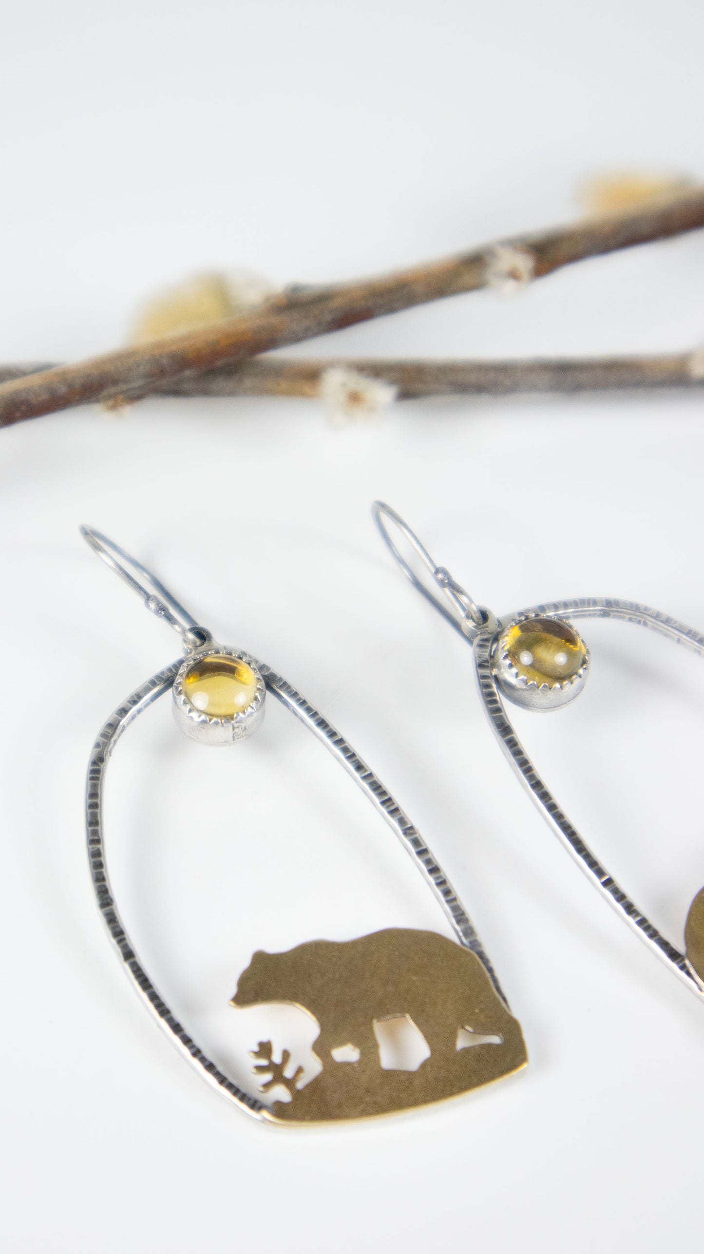 Golden Bear Earrings with Citrine - Large