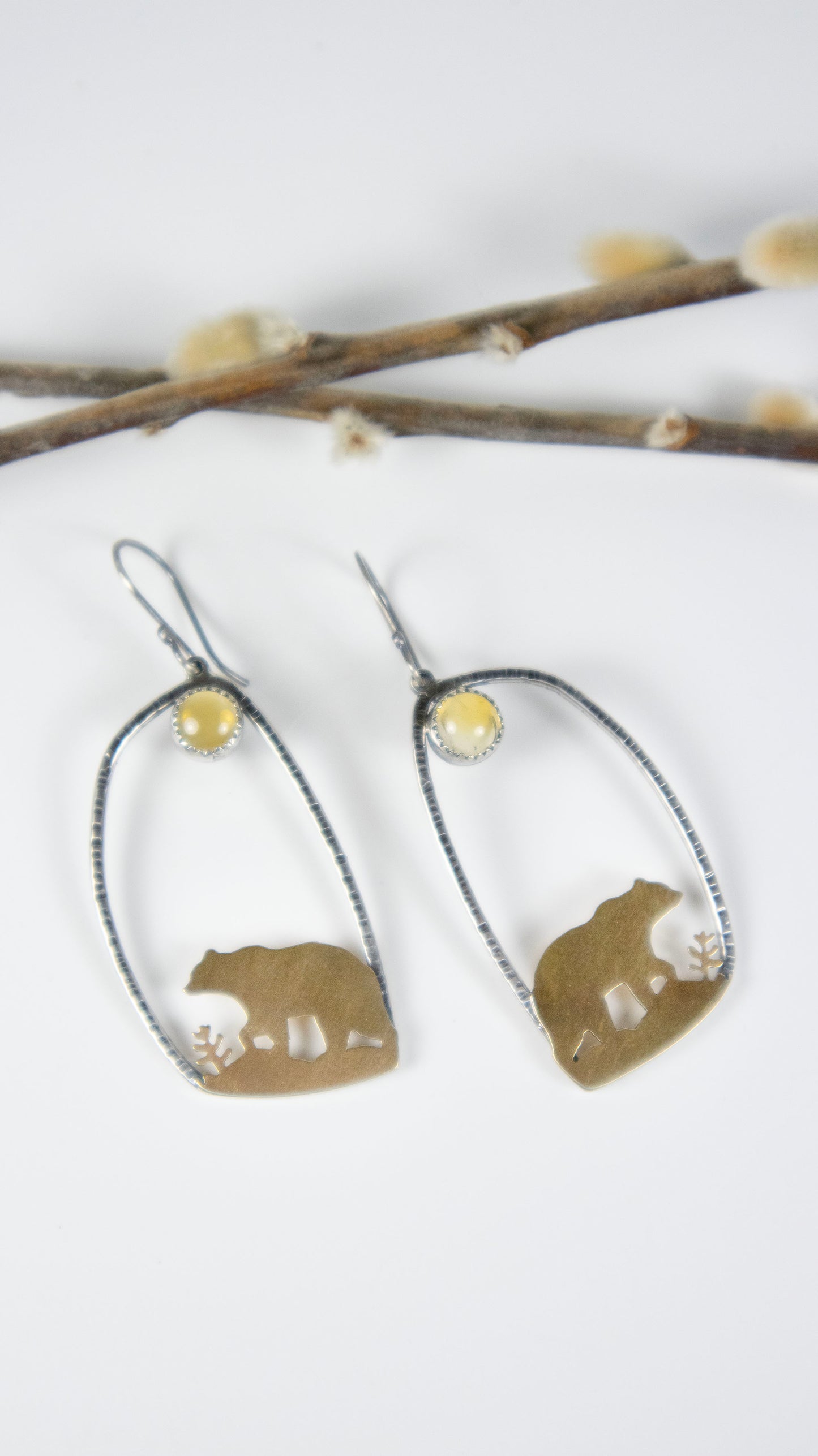 Golden Bear Earrings with Citrine - Large