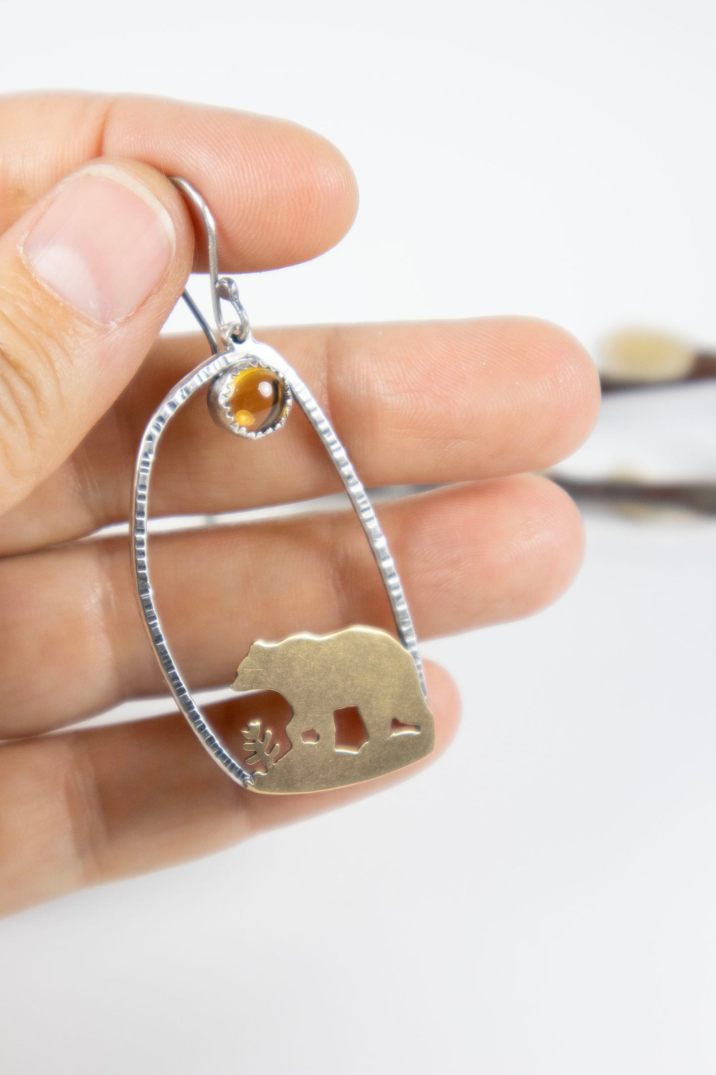 Golden Bear Earrings with Citrine - Large