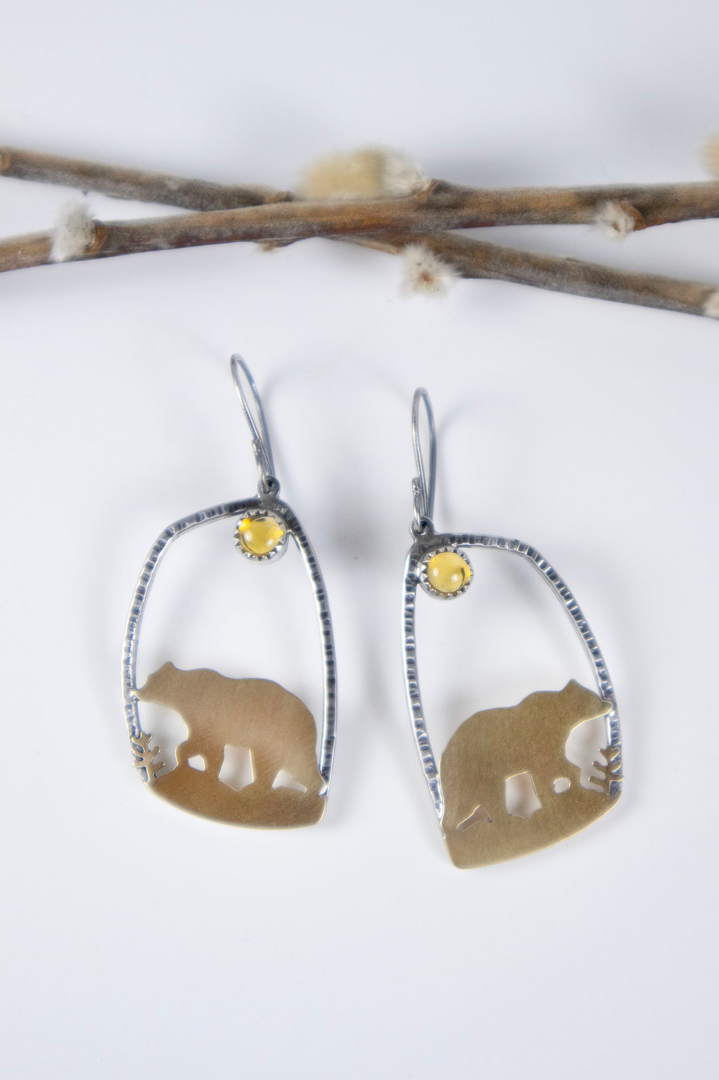 Golden Bear Earrings with Citrine - Small