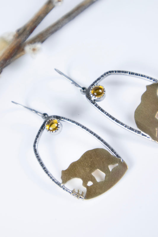 Golden Bear Earrings with Citrine - Small