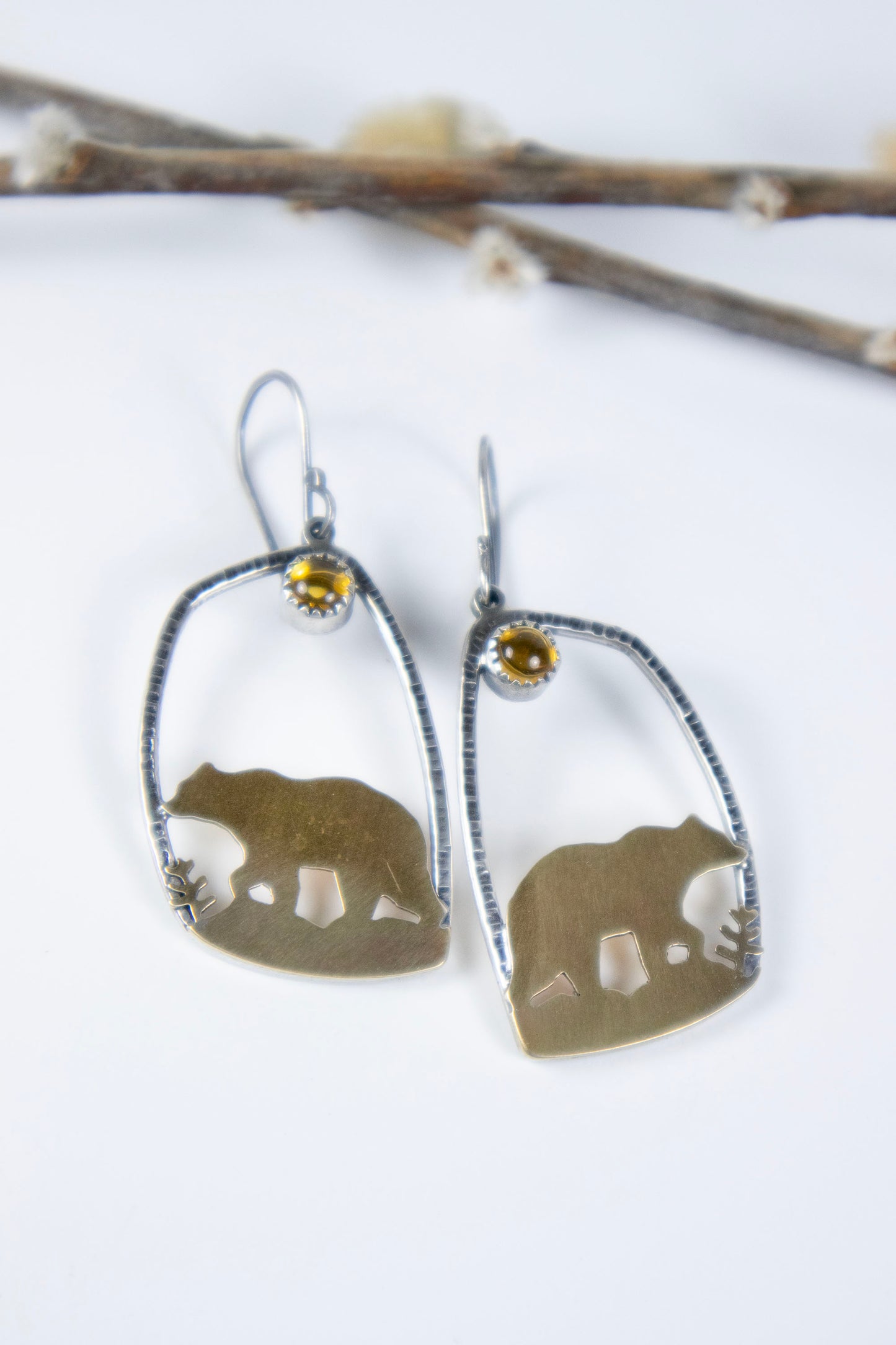 Golden Bear Earrings with Citrine - Small