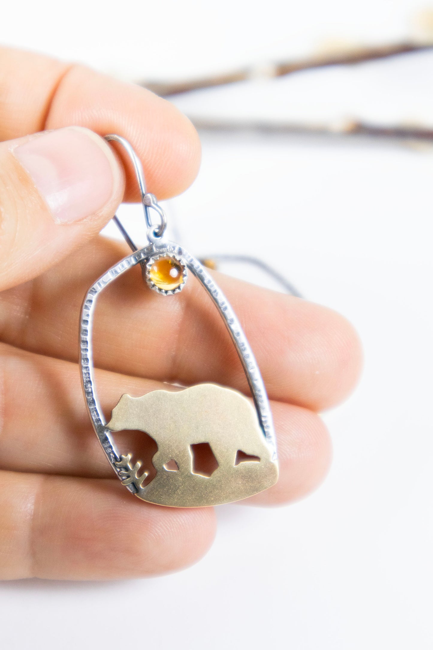 Golden Bear Earrings with Citrine - Small