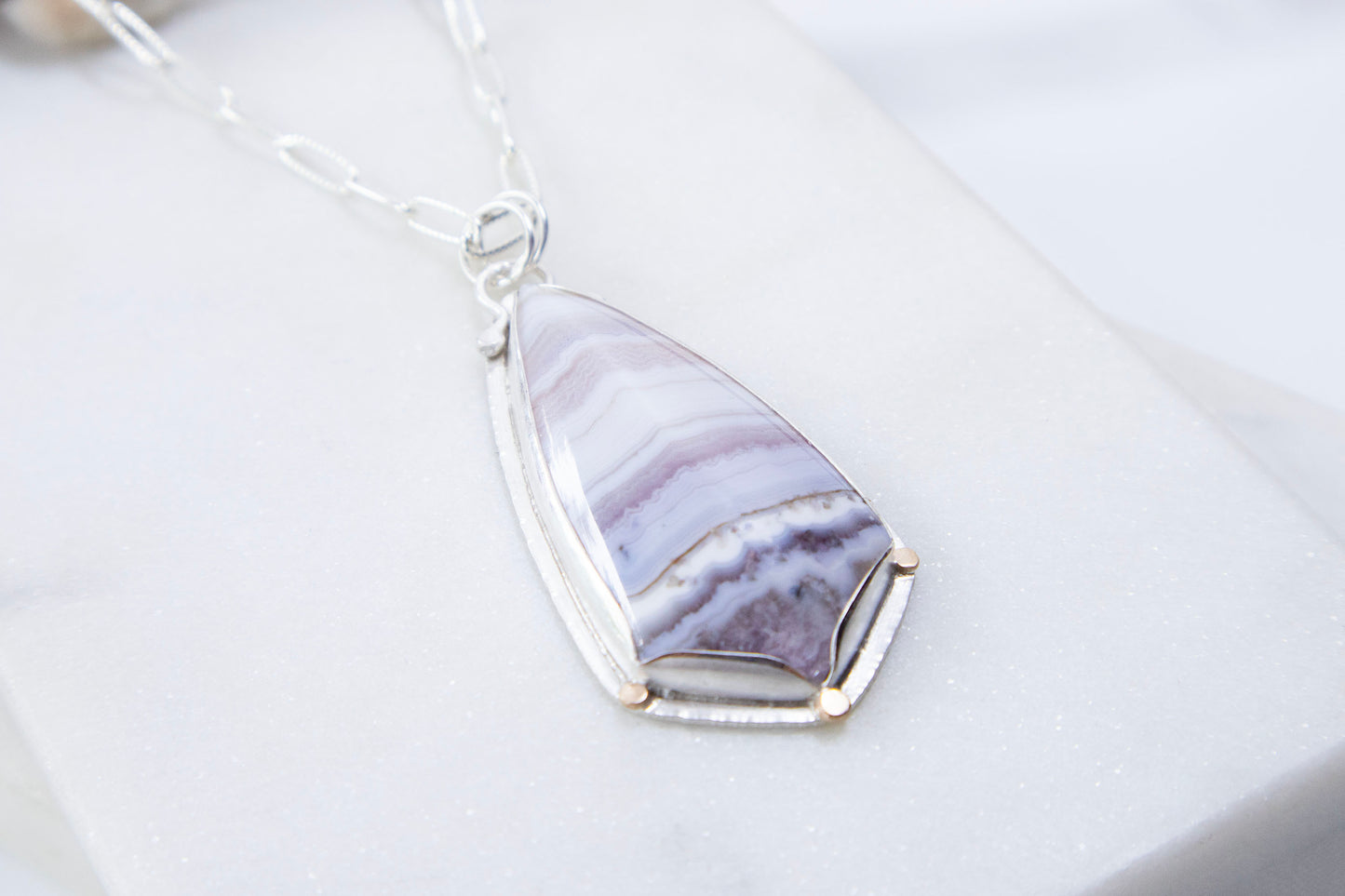 Banded Amethyst Feather Necklace