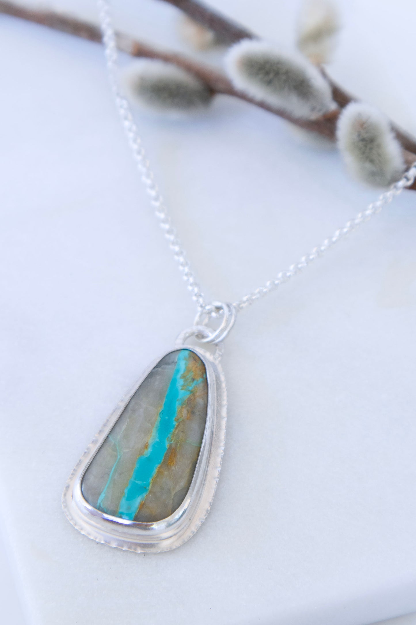 River Necklace in Royston Ribbon Turquoise and Sterling Silver
