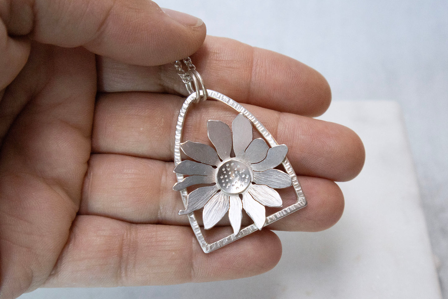 Spirit Necklace with Balsamroot Flower in Sterling Silver