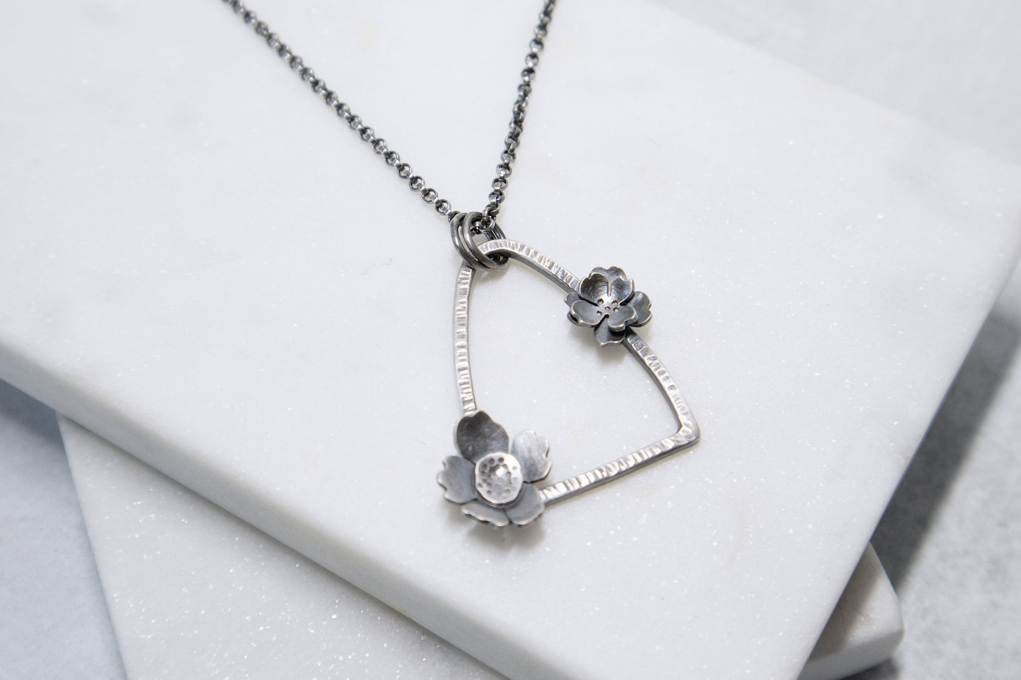Spirit Necklace with Flowers in Oxidized Silver