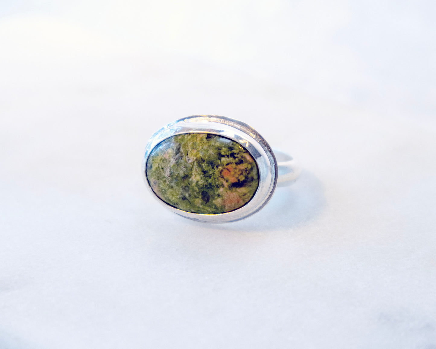 Unakite Ring in Sterling Silver Size US9