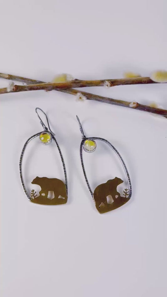 Golden Bear Earrings with Citrine - Large