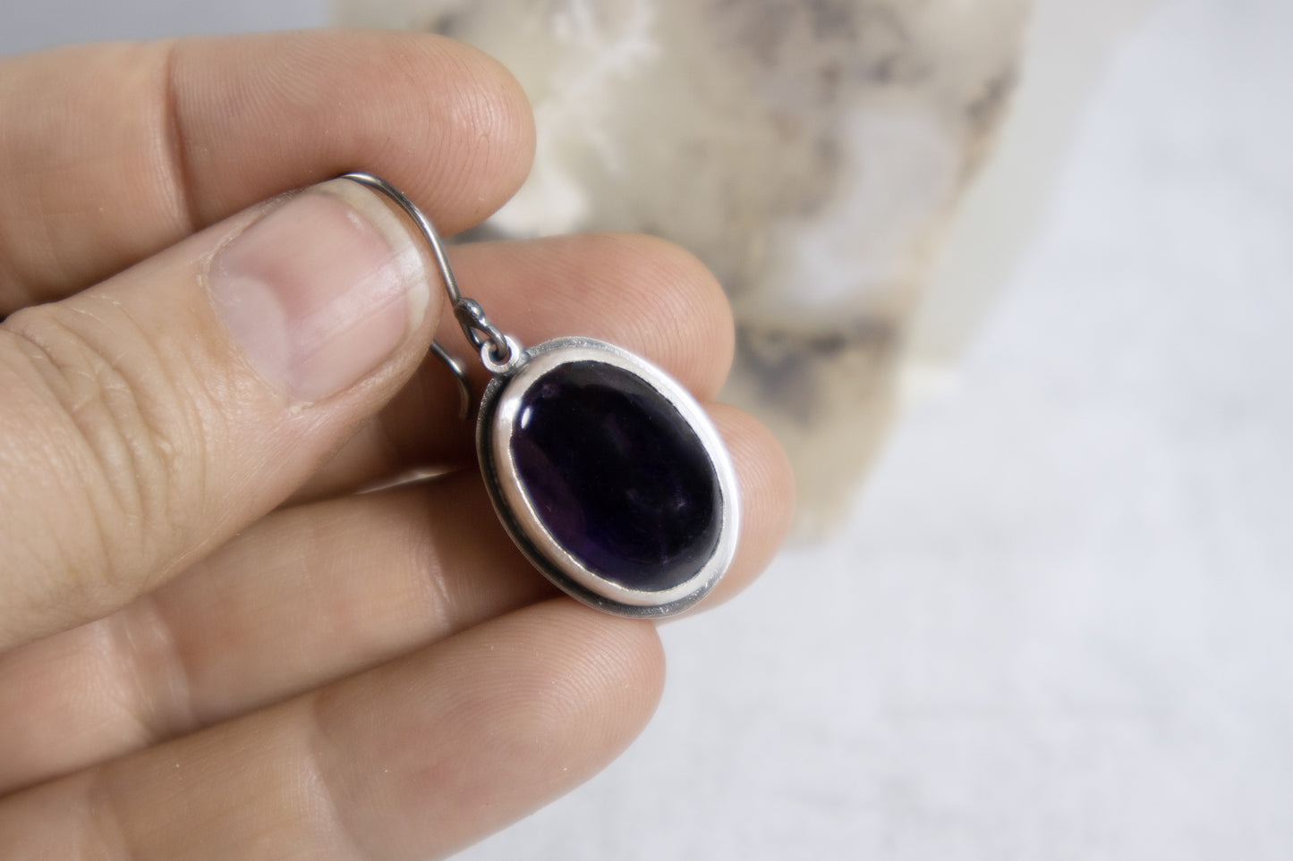 Midnight Moon Earrings in Amethyst and Oxidized Silver with Hidden Moons