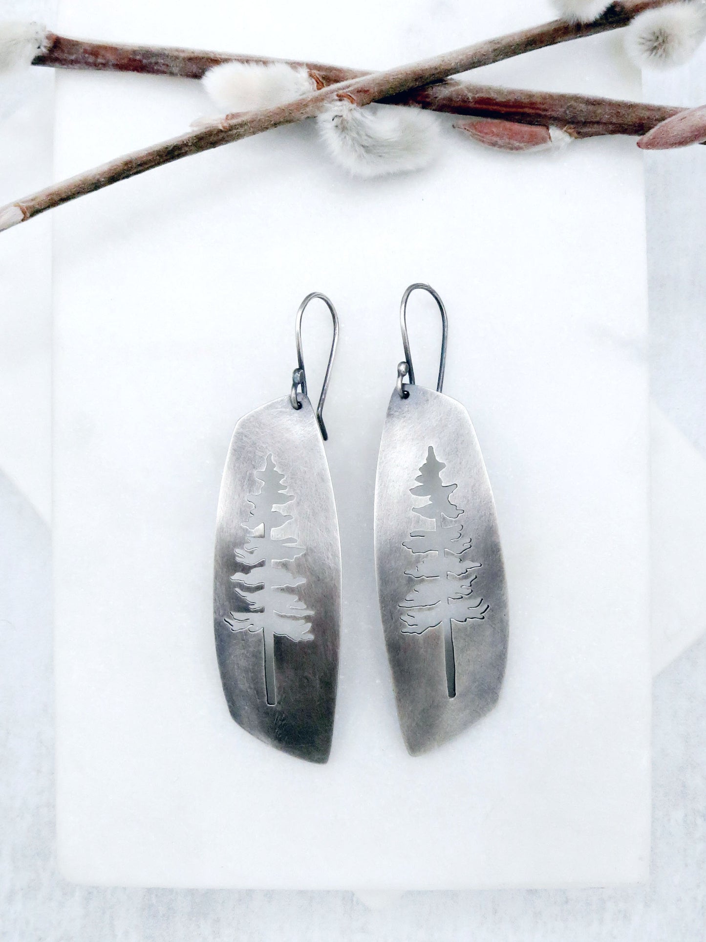 Tall Tree Earrings in Oxidized Sterling Silver