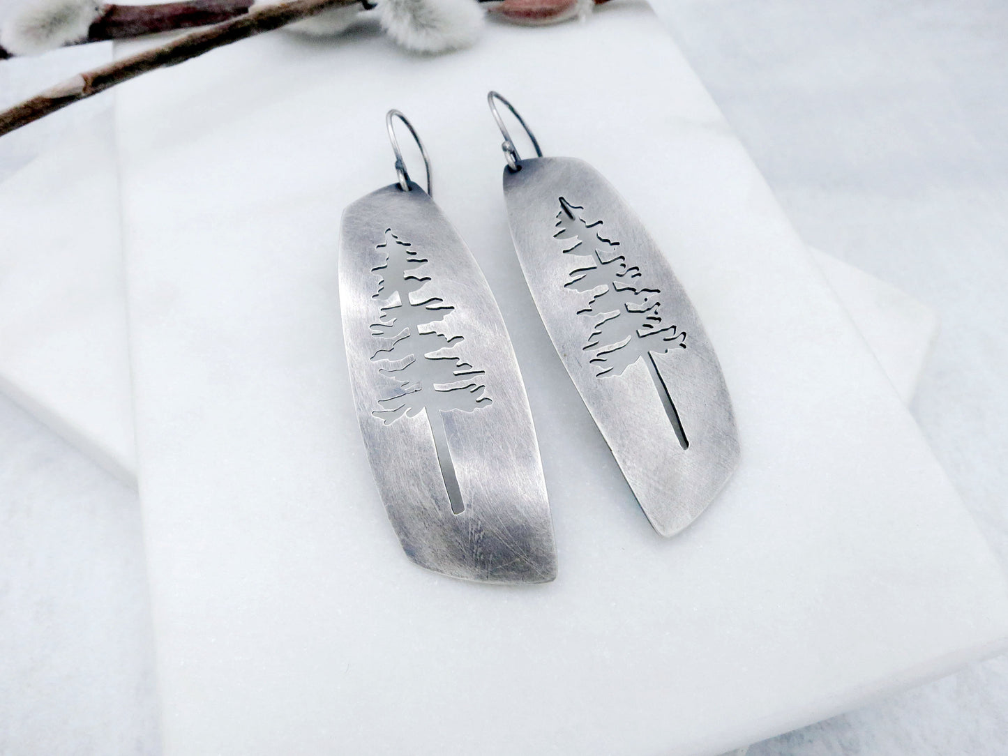 Tall Tree Earrings in Oxidized Sterling Silver