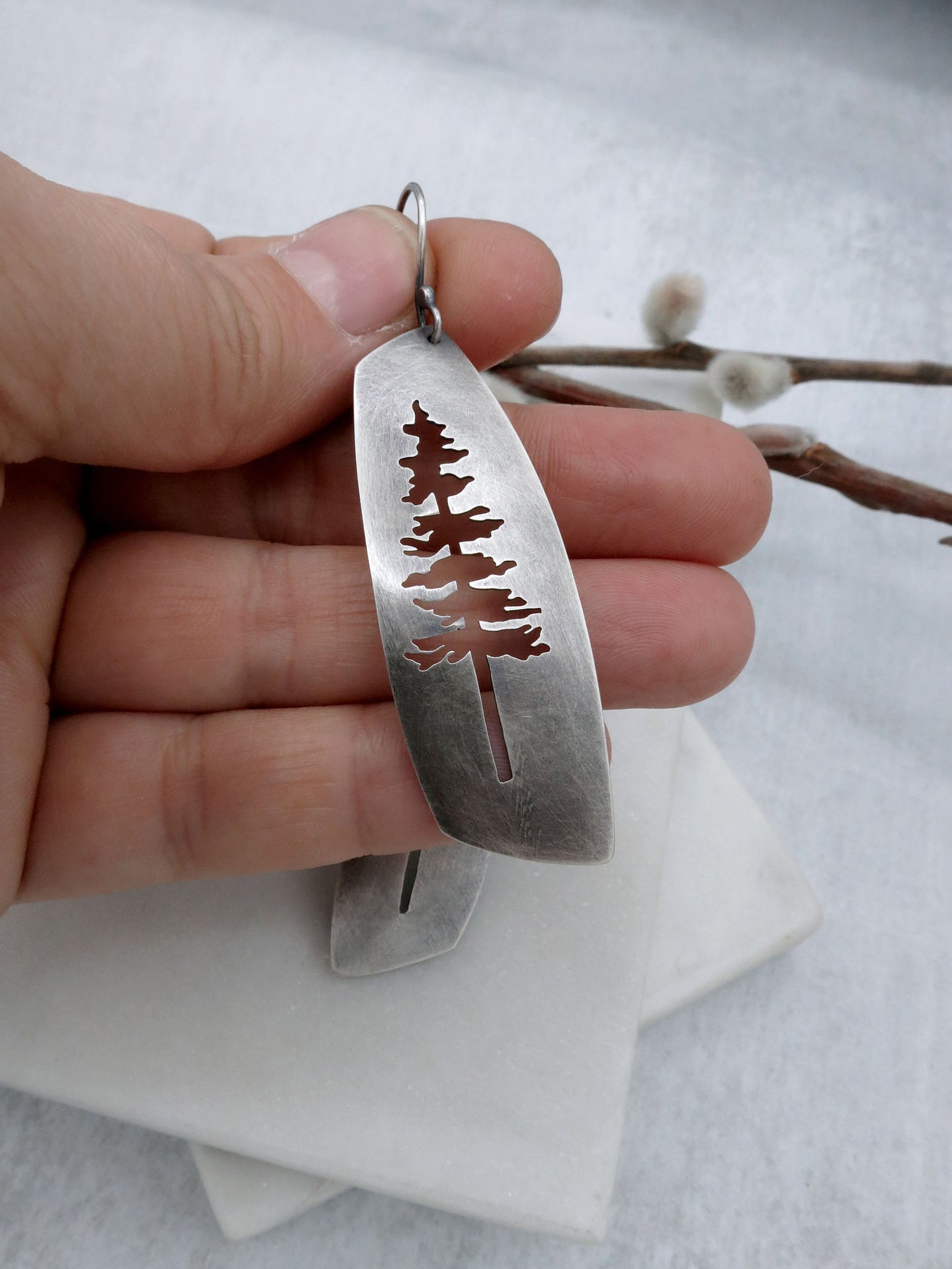 Tall Tree Earrings in Oxidized Sterling Silver