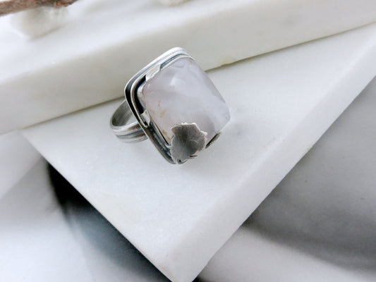 Rose Quartz Ring with Sterling Silver Size 9